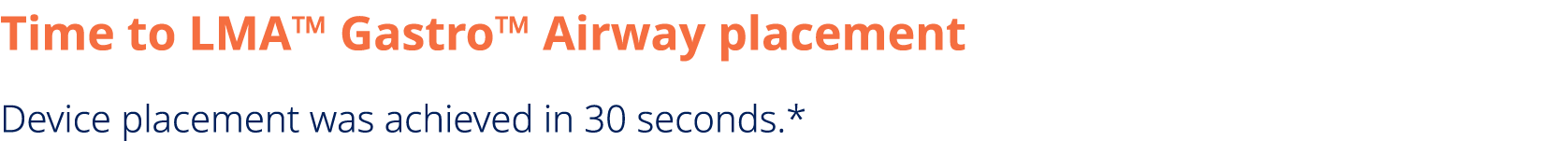 Time to LMA™ Gastro™ Airway placement Device placement was achieved in 30 seconds.*