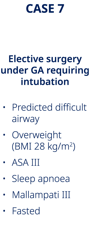 CASE 7 Pierre, aged 68 Elective surgery under GA requiring intubation • Predicted difficult airway • Overweight (BMI ...