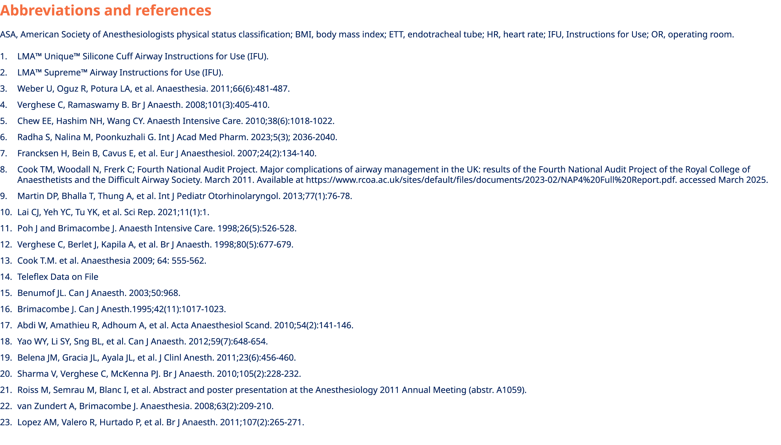 Abbreviations and references ASA, American Society of Anesthesiologists physical status classification; BMI, body mas...