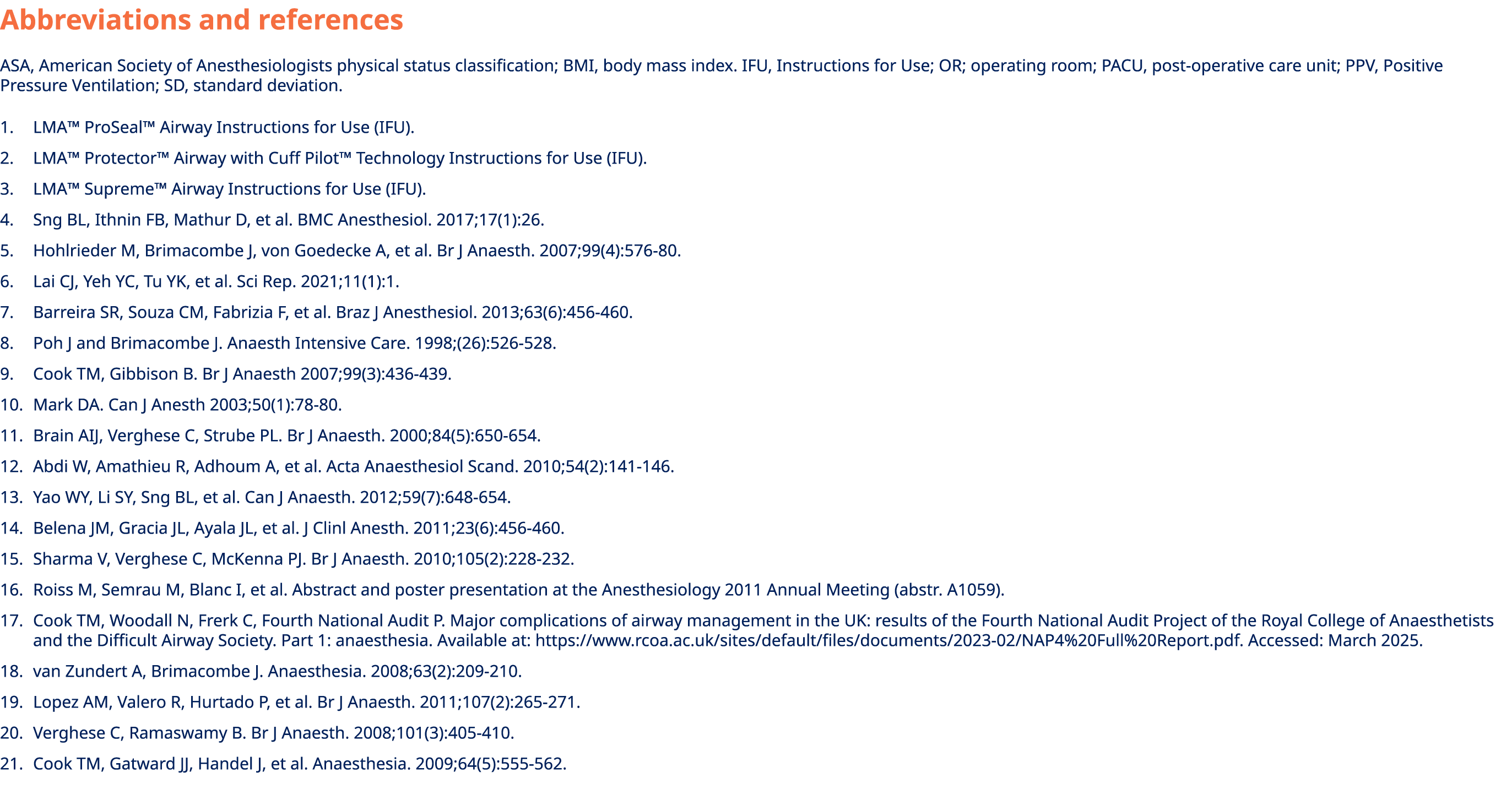 Abbreviations and references ASA, American Society of Anesthesiologists physical status classification; BMI, body mas...