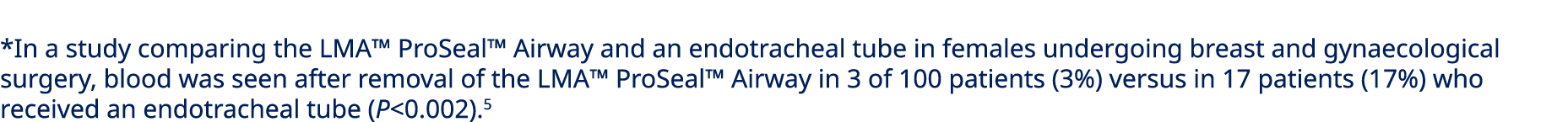 *In a study comparing the LMA™ ProSeal™ Airway and an endotracheal tube in females undergoing breast and gynaecologic...