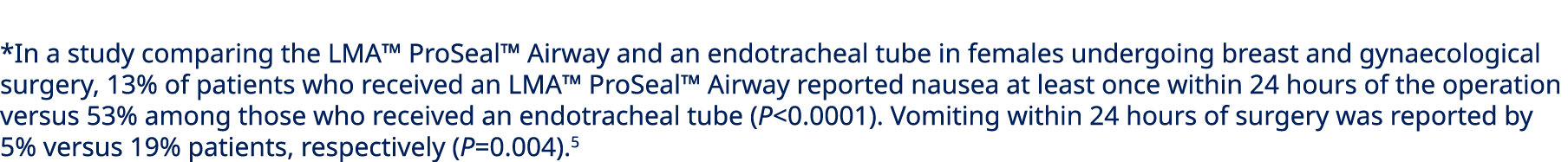 *In a study comparing the LMA™ ProSeal™ Airway and an endotracheal tube in females undergoing breast and gynaecologic...
