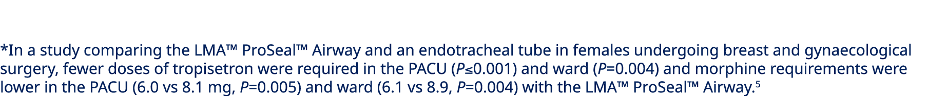 *In a study comparing the LMA™ ProSeal™ Airway and an endotracheal tube in females undergoing breast and gynaecologic...